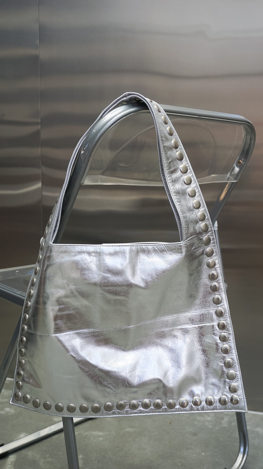 The Bridgette Studded Tote In Silver