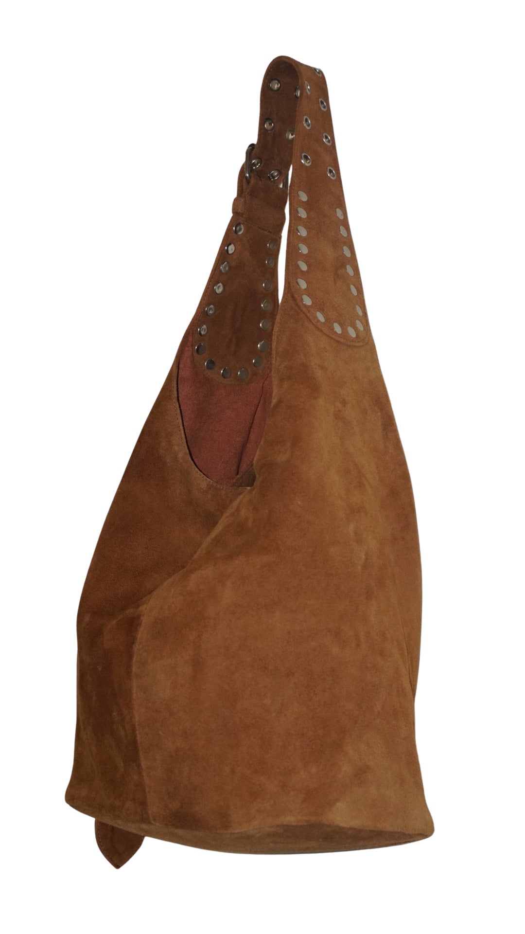 The Romy Riveted Hobo Bag in Tobacco Suede
