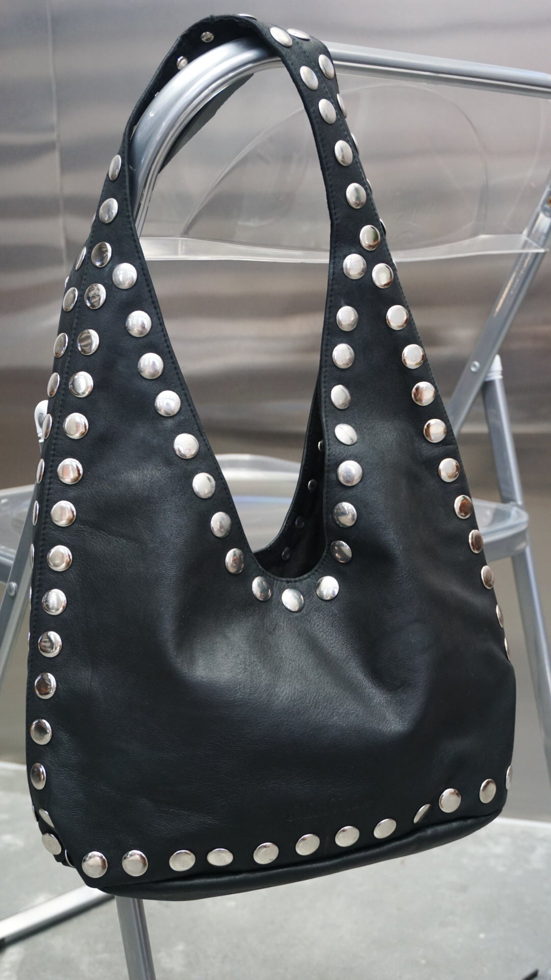 The Kate Studded Slouch Bag In Black