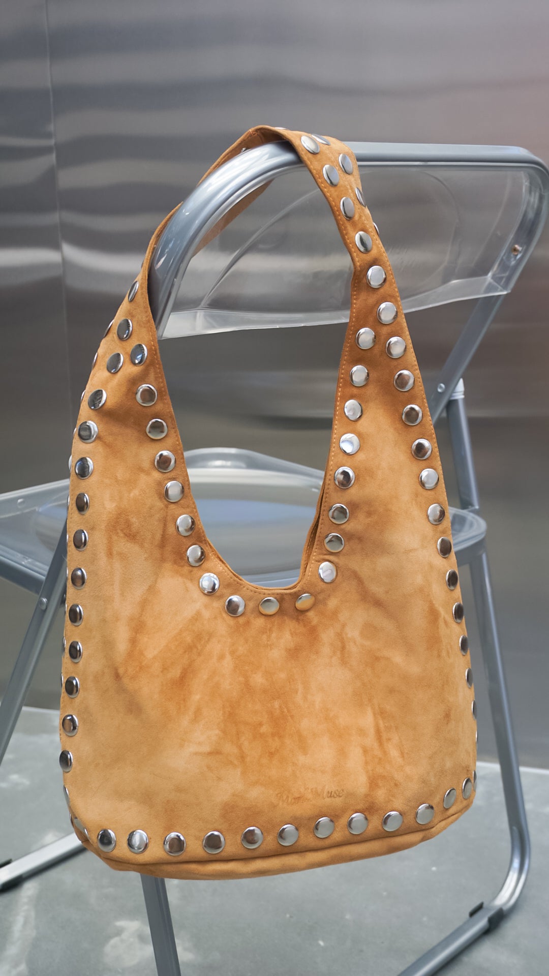 The Kate Studded Slouch Bag In Tobacco