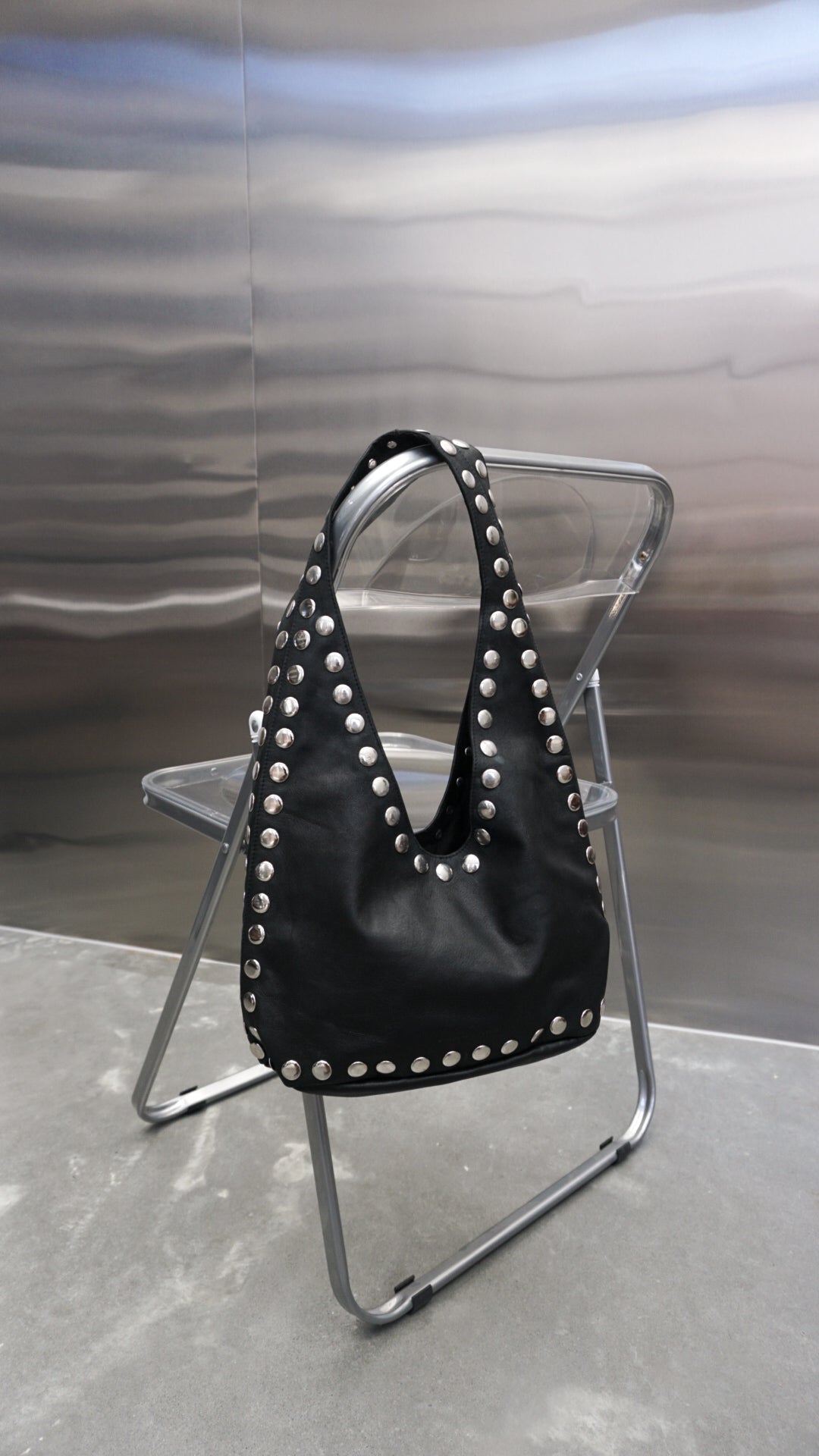 The Kate Studded Slouch Bag In Black