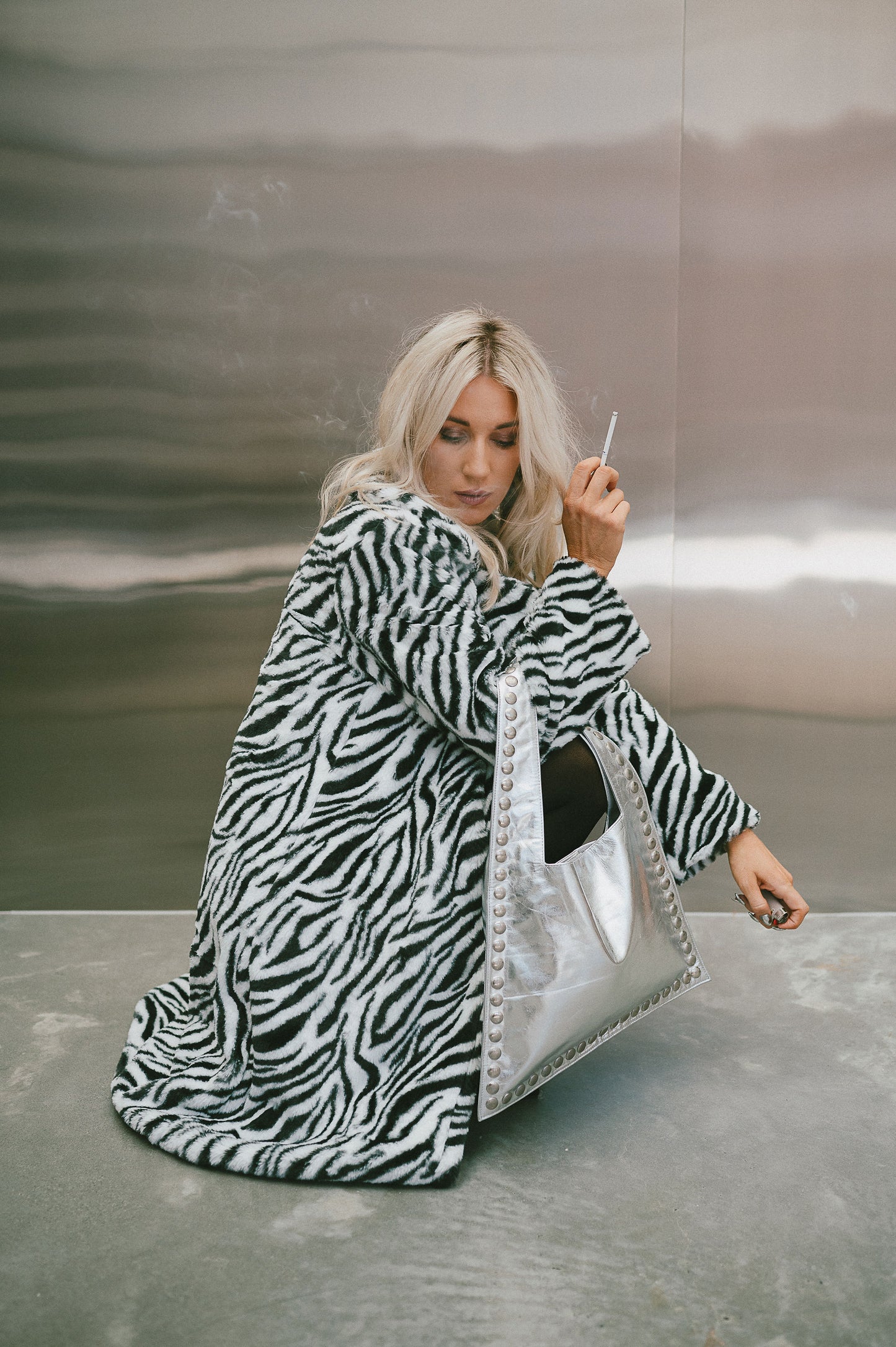 The Bridgette Studded Tote In Silver
