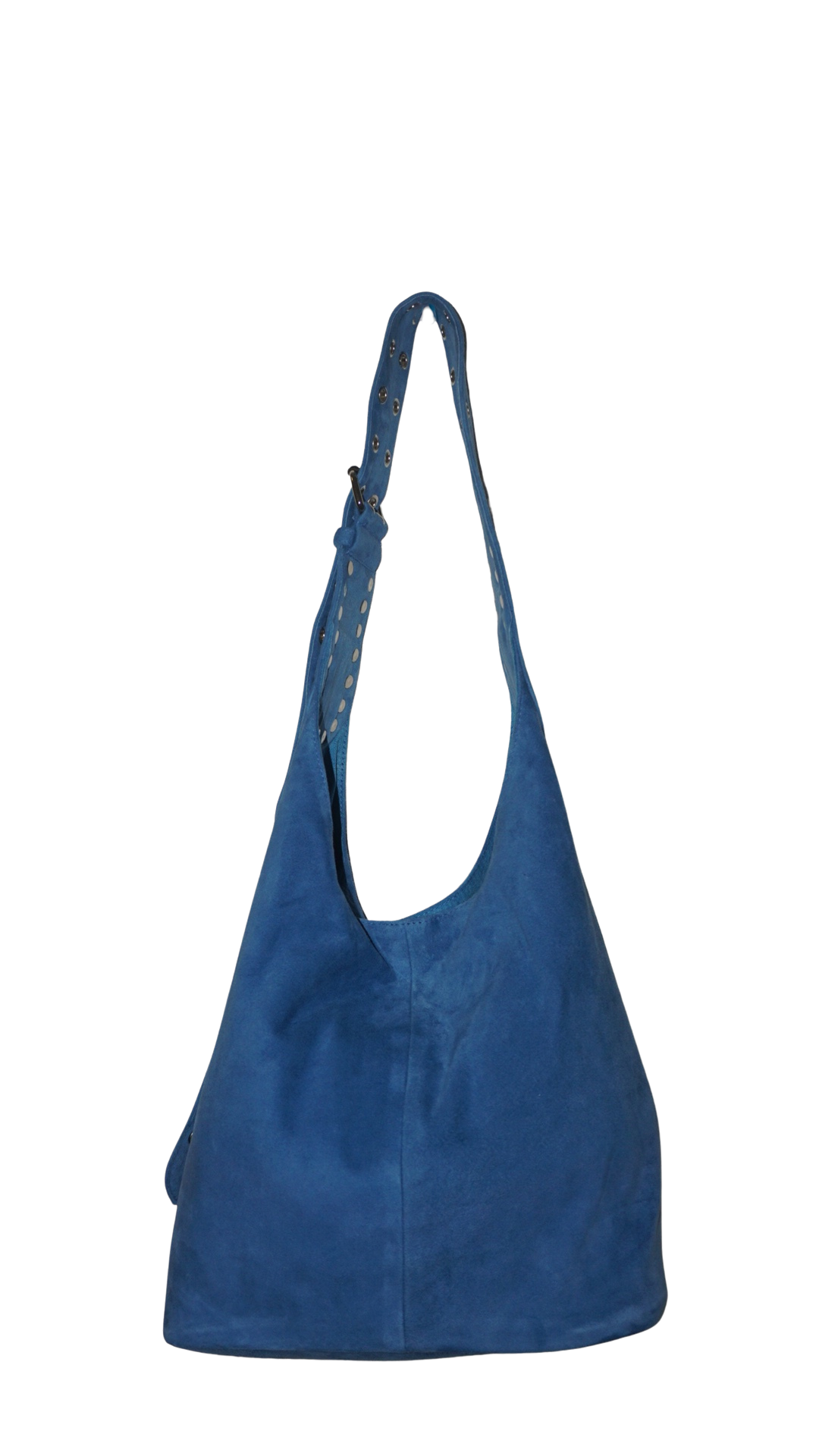 The Romy Riveted Hobo Bag in Cobalt Suede