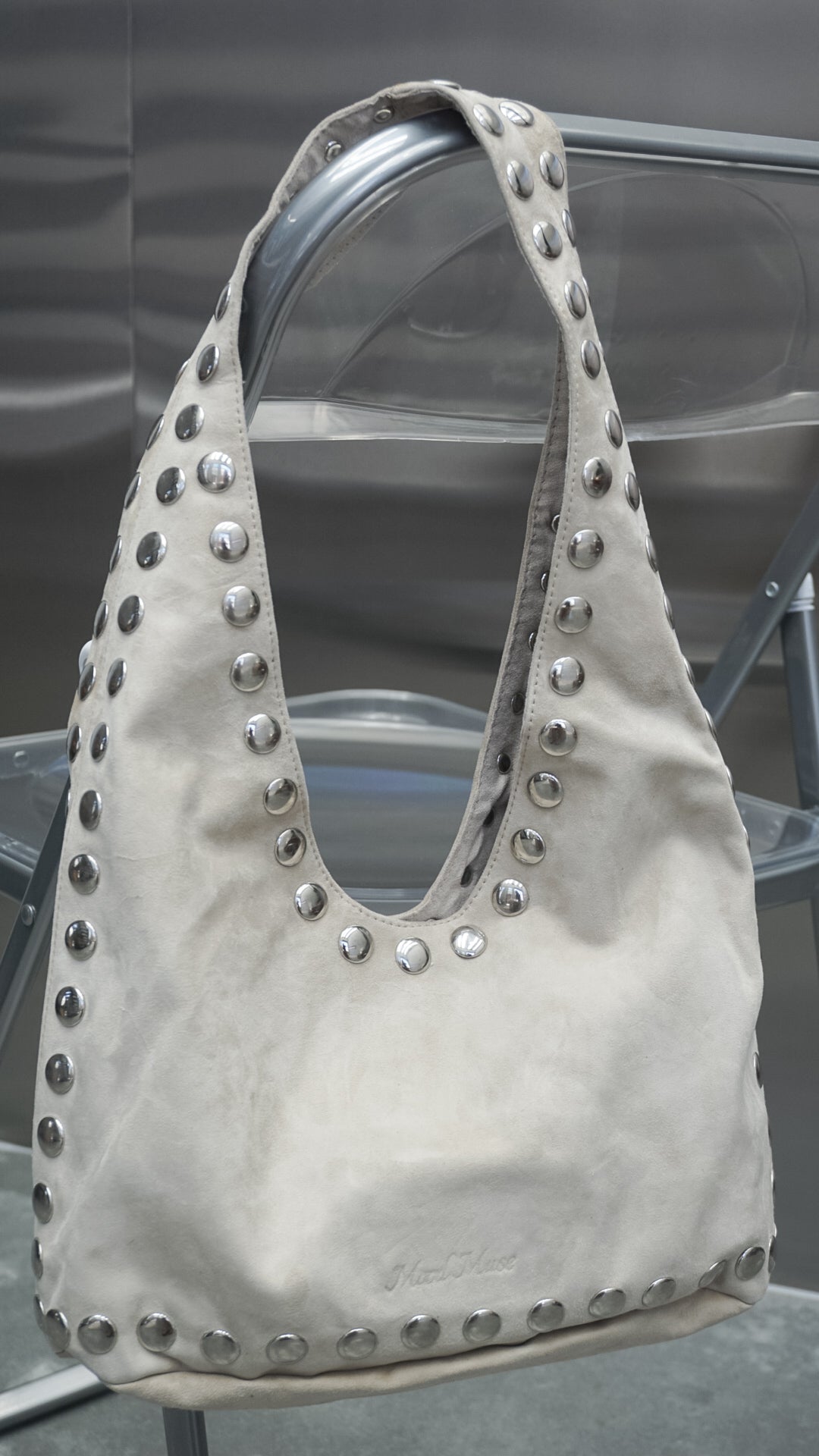 The Kate Studded Slouch Bag In Bone