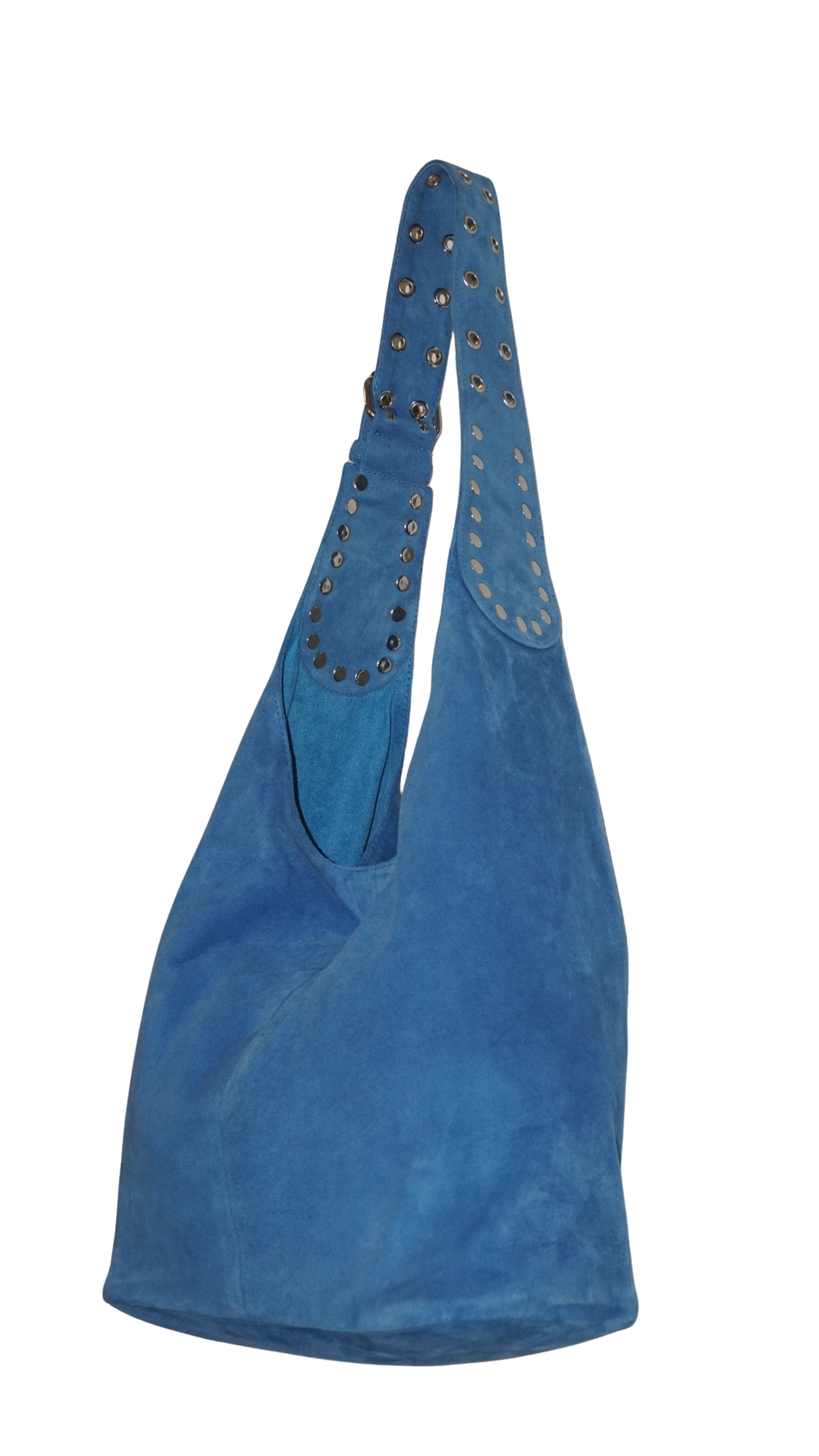 The Romy Riveted Hobo Bag in Cobalt Suede