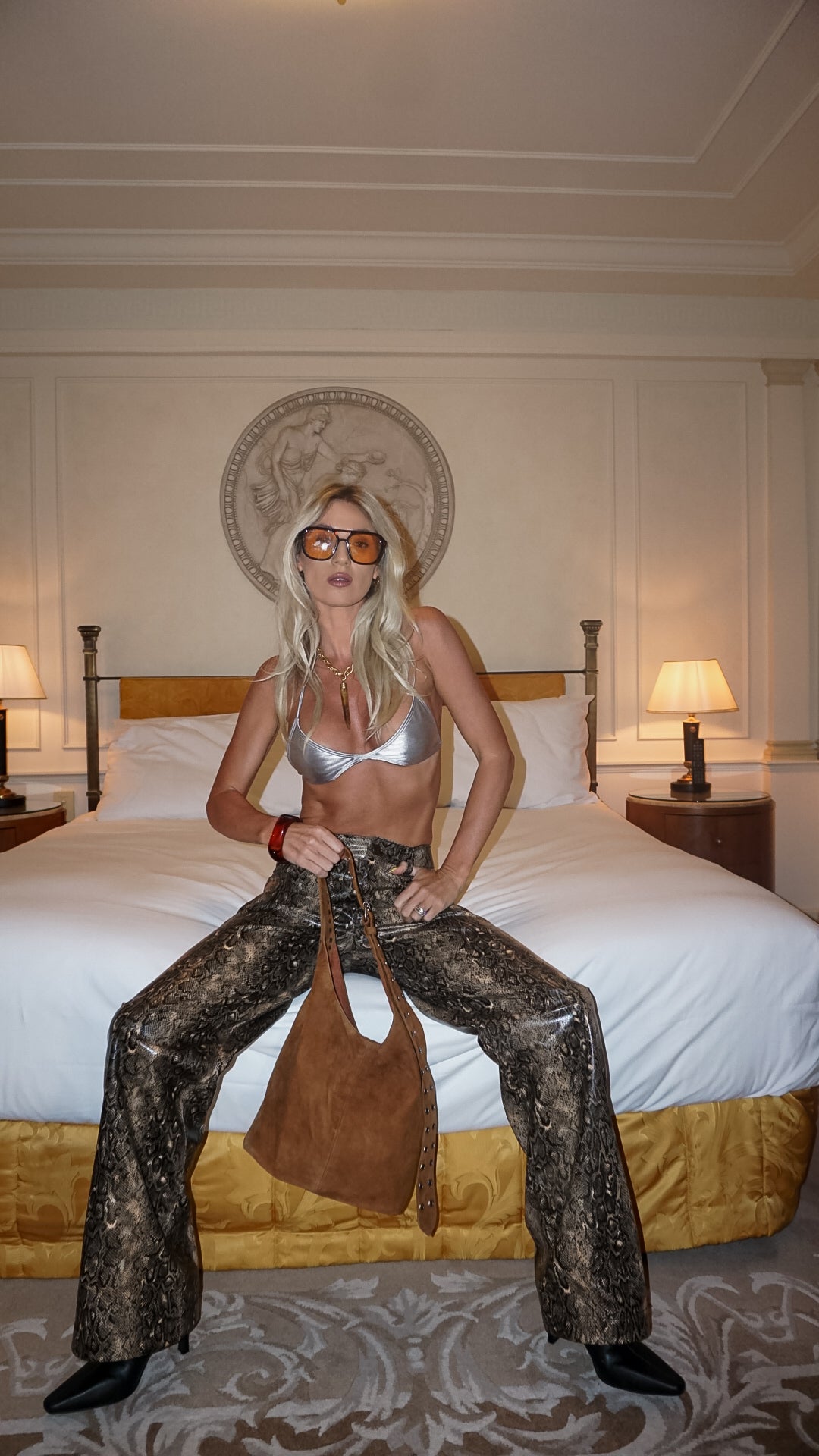 The Romy Riveted Hobo Bag in Tobacco Suede