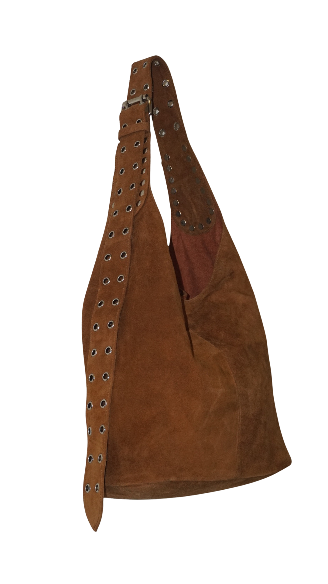 The Romy Riveted Hobo Bag in Tobacco Suede