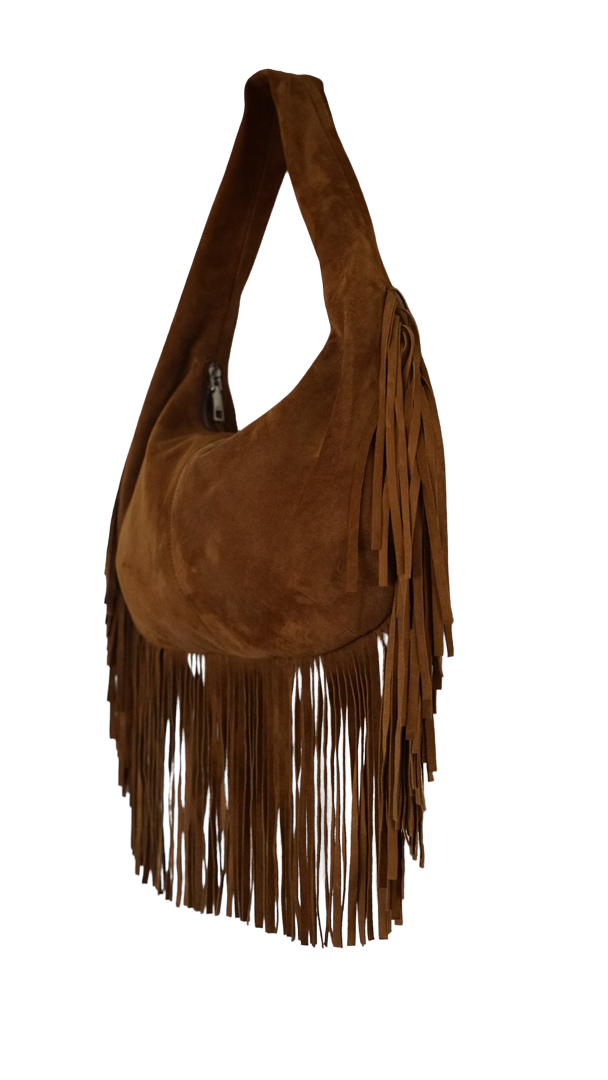 The Sienna Fringe Bag in Tobacco Suede
