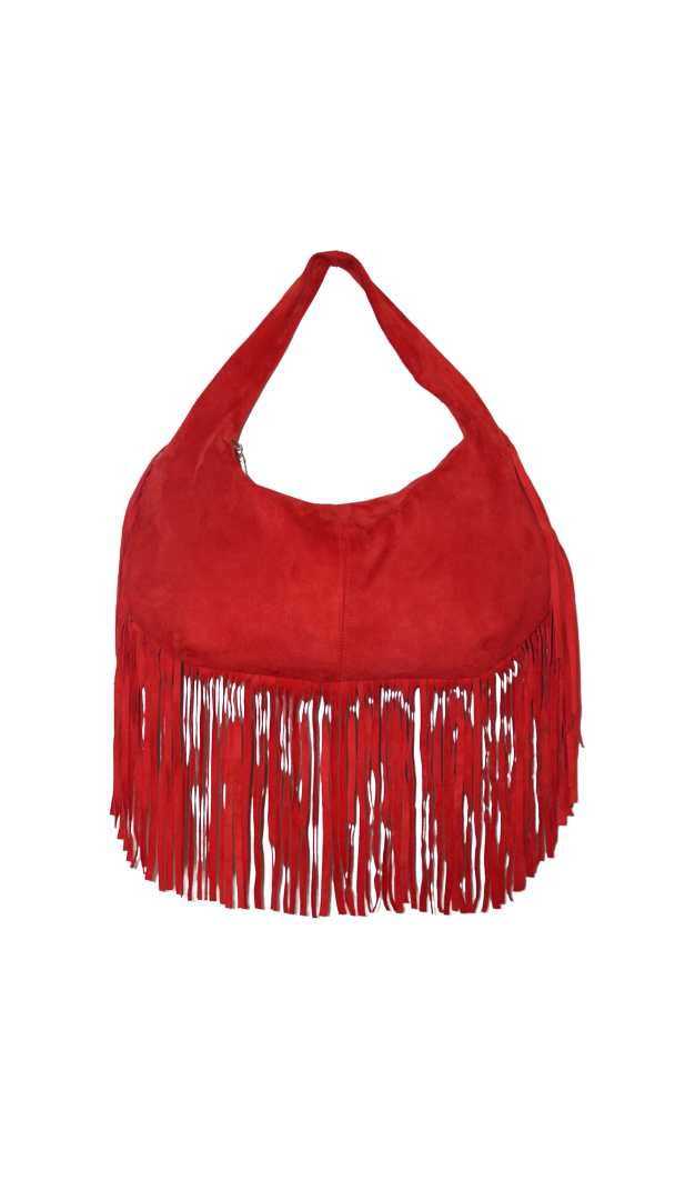 The Sienna Fringe Bag in Red Suede
