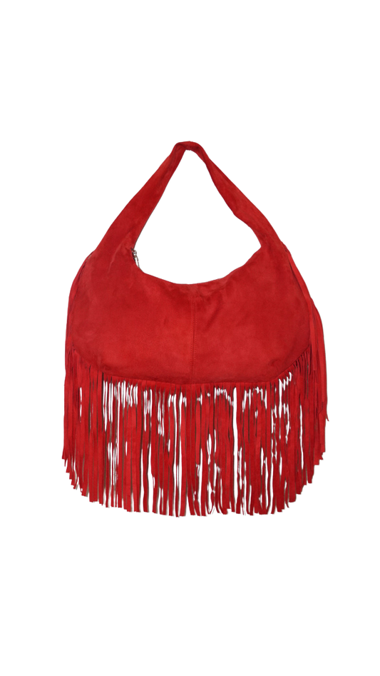 The Sienna Fringe Bag in Red Suede