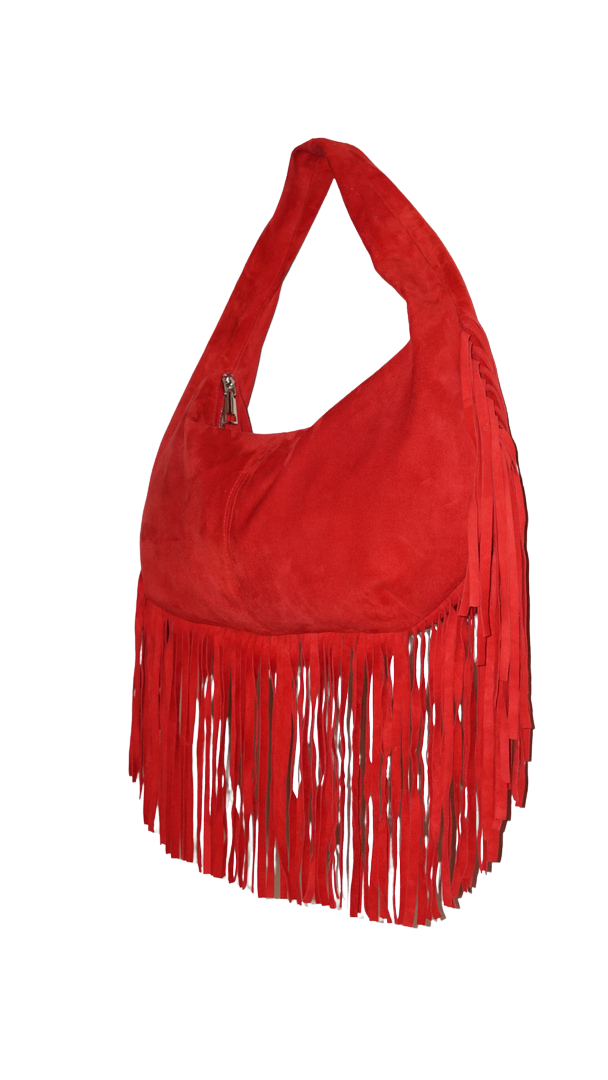 The Sienna Fringe Bag in Red Suede
