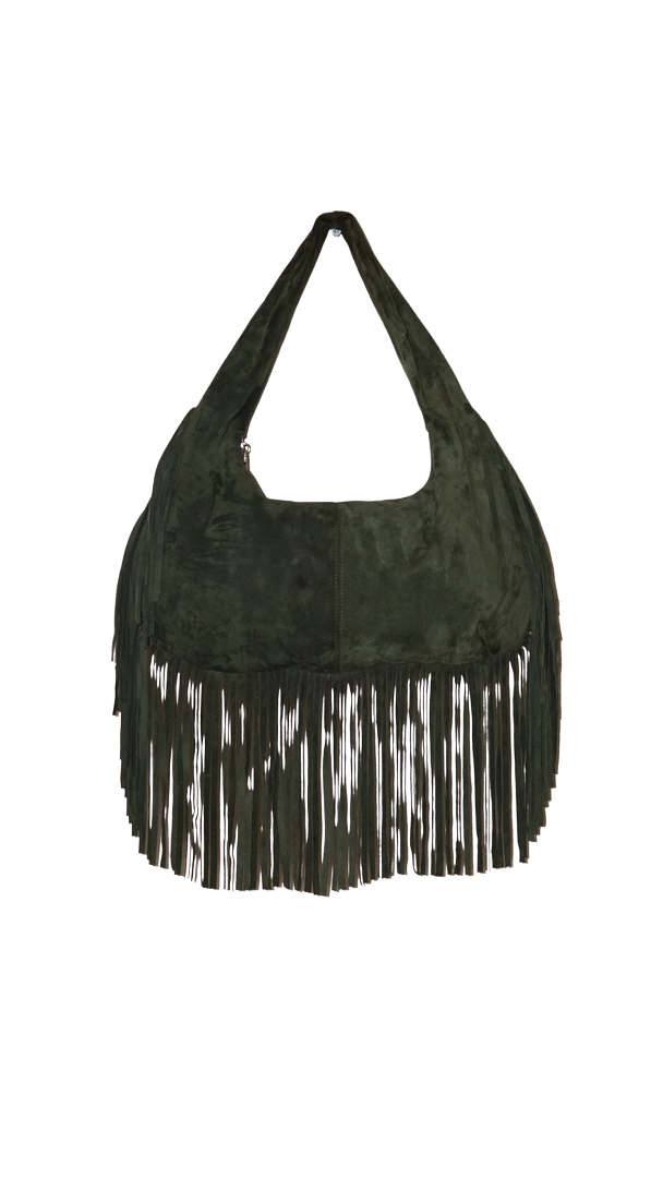 The Sienna Fringe Bag in Olive Suede