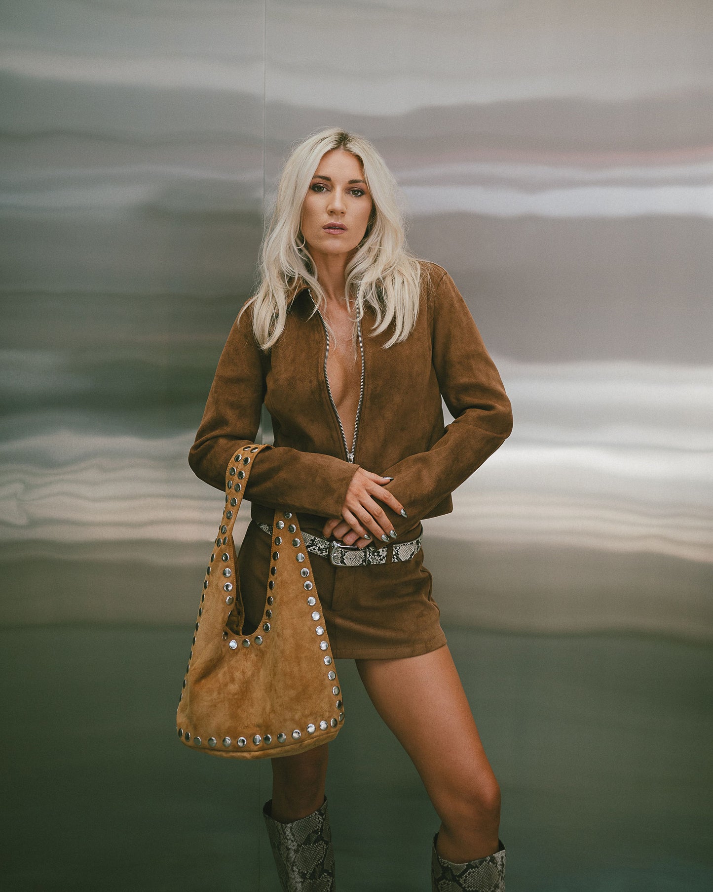 The Kate Studded Slouch Bag In Tobacco