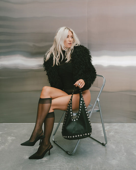 The Kate Studded Slouch Bag In Black
