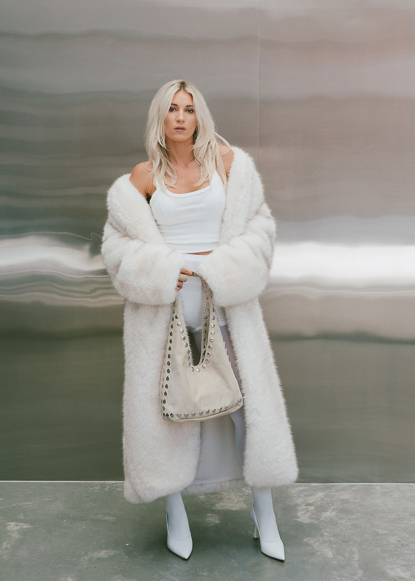 The Kate Studded Slouch Bag In Bone