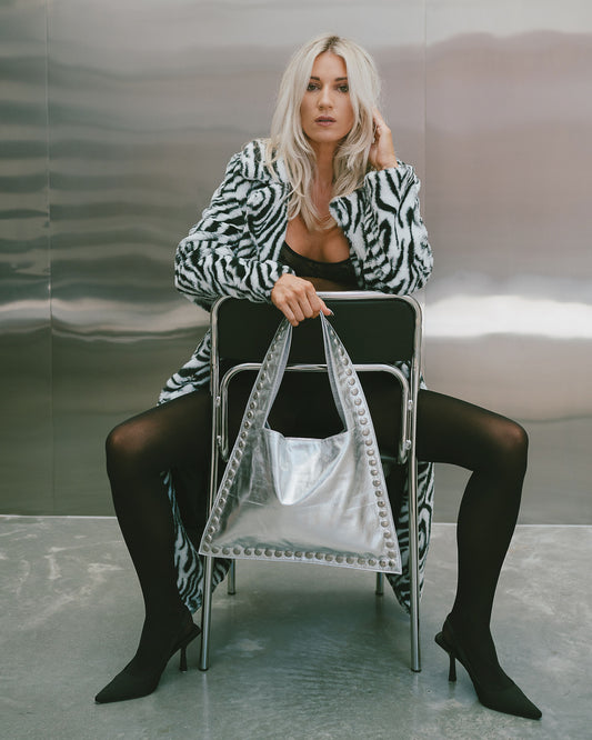 The Bridgette Studded Tote In Silver